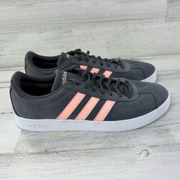 adidas Shoes - adidas Women’s Size 11 VL Court 2.0 Sneakers In Gray/Glow Pink Lace Up Low Top
